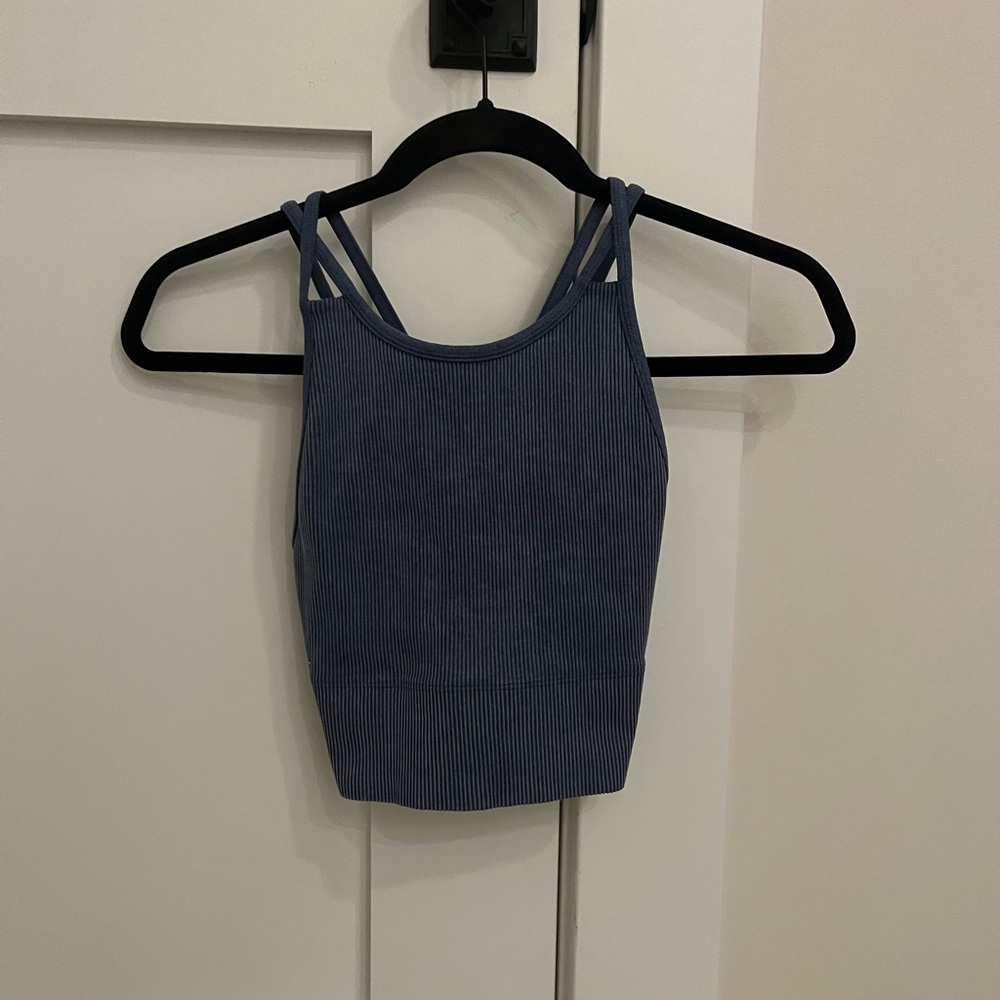 blue ribbed halter top